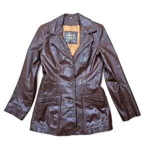 TALL GIRLS INTERNATIONAL Leather Blazer Women's 12 VTG 70s Brown Genuine Leather